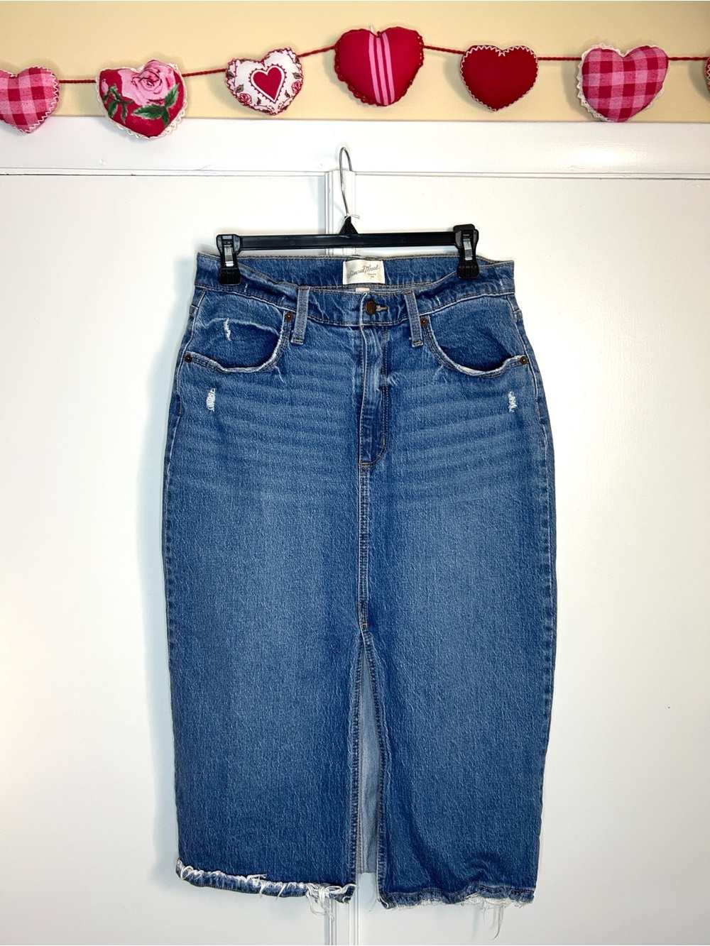 Universal Thread Distressed Midi Denim Skirt